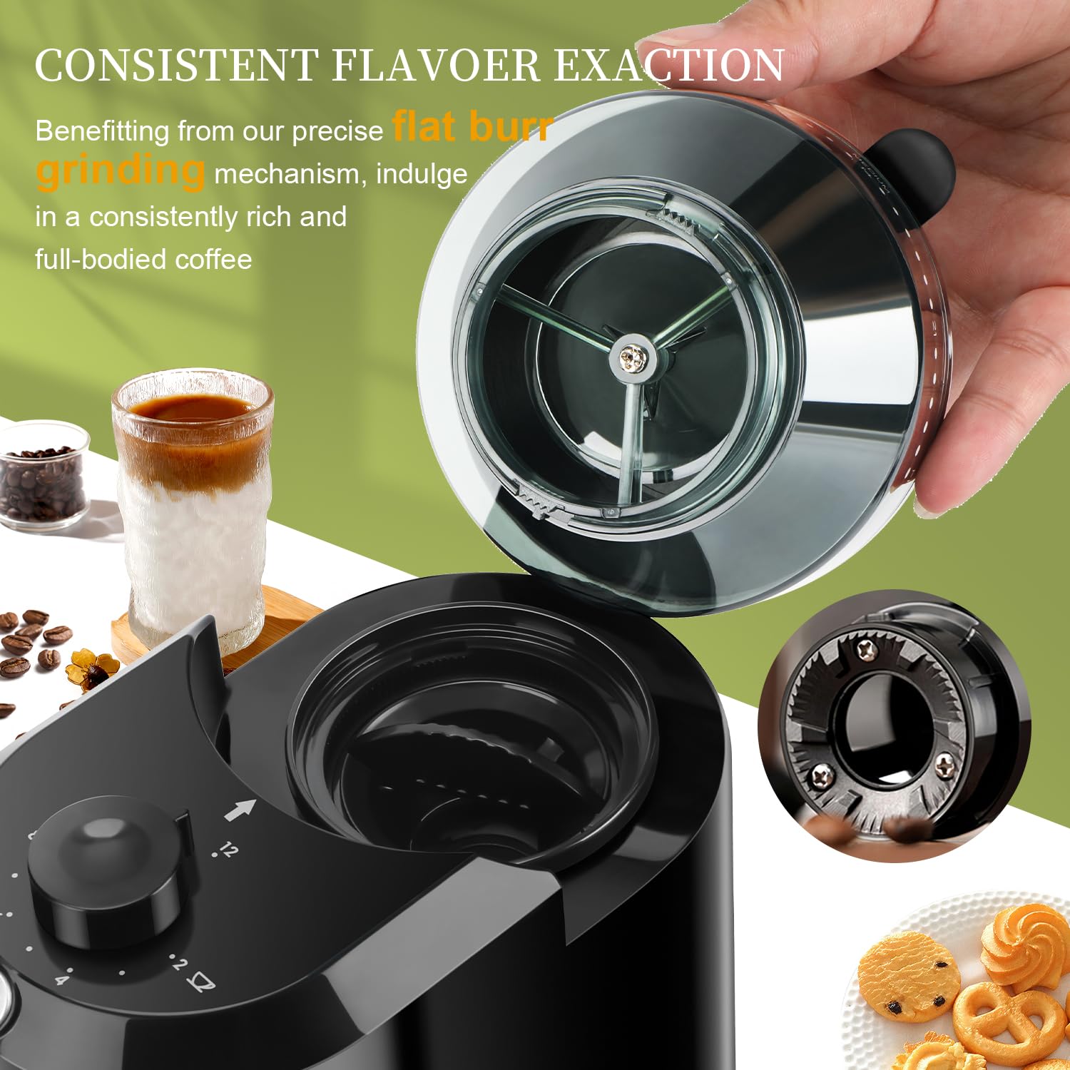 Wancle Automatic Burr Mill Cof - đánh giá và giá Coffee Grinder Burr Flat