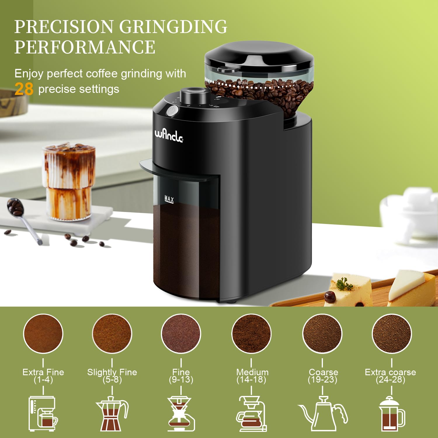 Wancle Automatic Burr Mill Cof - đánh giá và giá Coffee Grinder Burr Flat