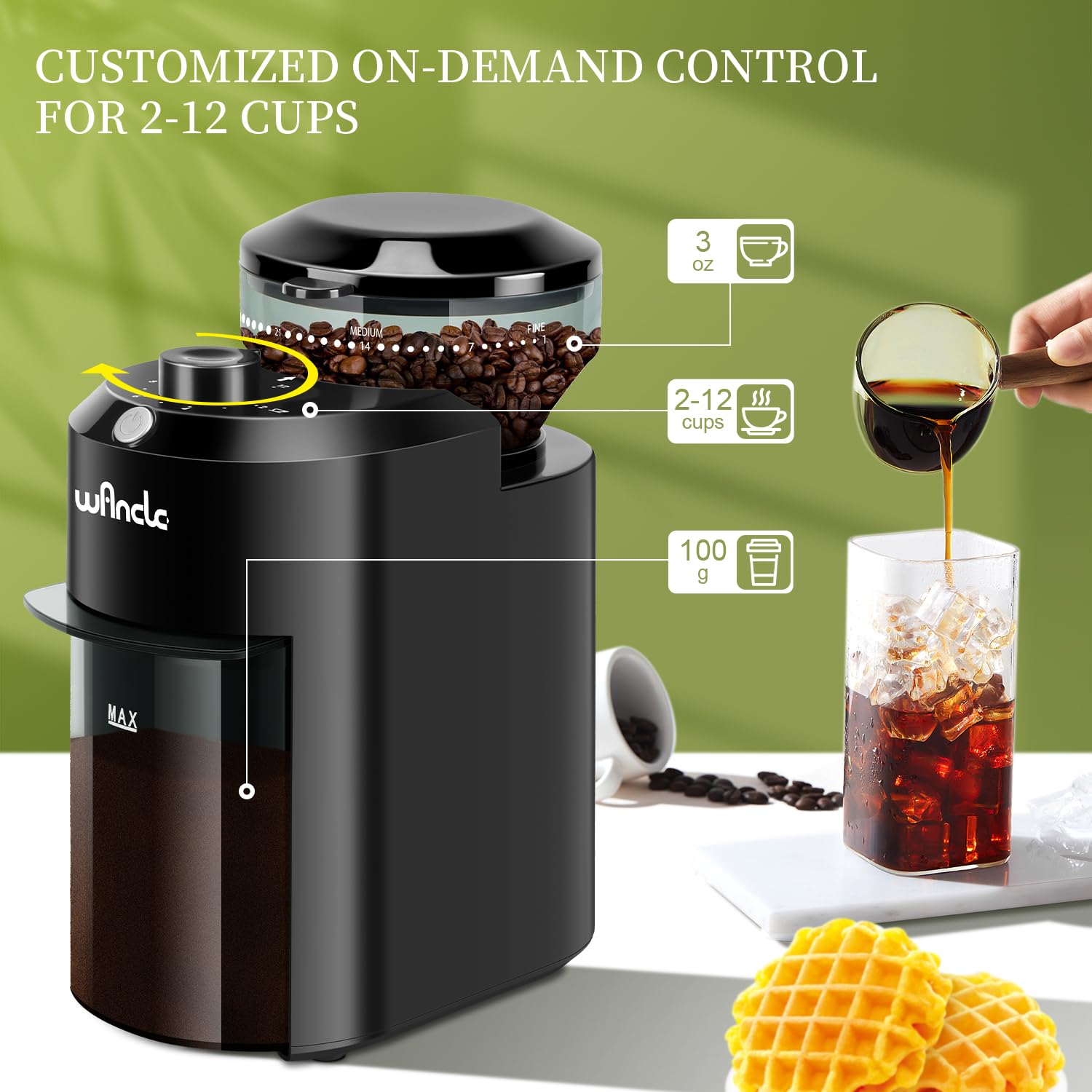 Wancle Automatic Burr Mill Cof - đánh giá và giá Coffee Grinder Burr Flat